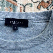 Burberry light blue knitted jumper featuring iconic check pattern and soft merino wool.