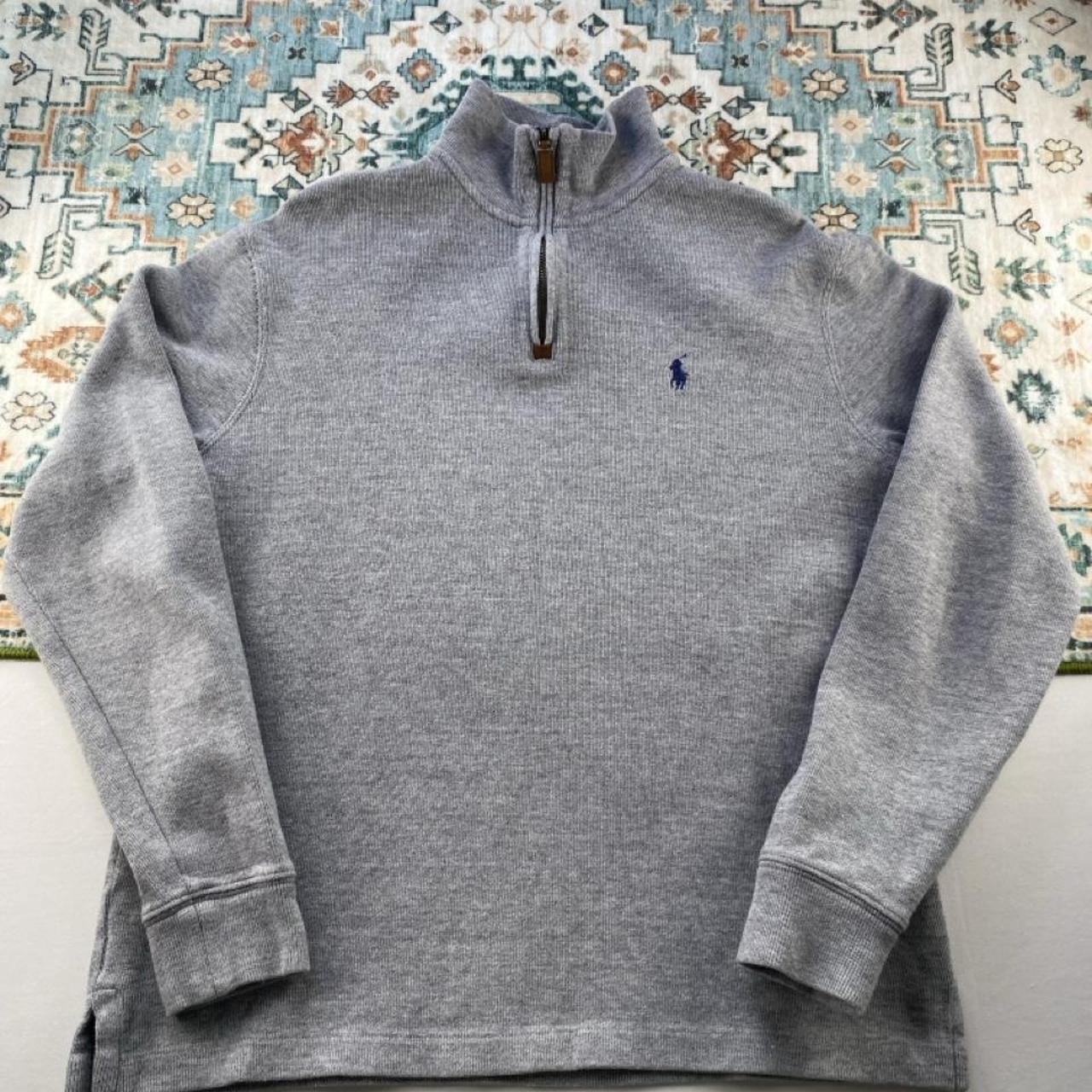 Polo Ralph Lauren grey quarter zip jumper with embroidered pony logo and slim fit.