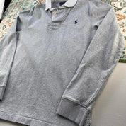 Polo Ralph Lauren grey rugby polo shirt with embroidered logo and classic collar.