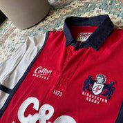 Cotton Traders long sleeve rugby polo shirt navy blue with embroidered logo and relaxed fit.