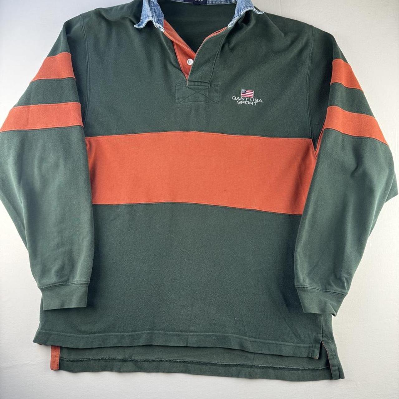 1990s Gant Embroidered Spellout Panel Rugby Polo Shirt M