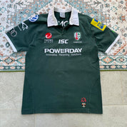 ISC green rugby polo shirt with embroidered London Irish logo and slim fit.
