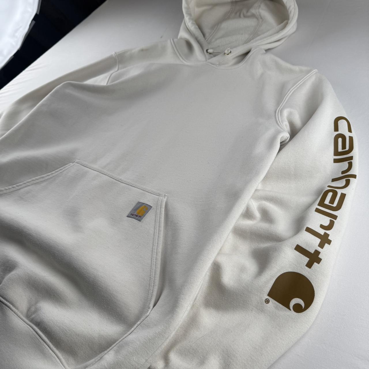 Carhartt Oversized Sleeve Spellout Cream Hoodie Size Medium