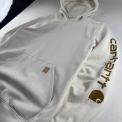 Carhartt Oversized Sleeve Spellout Cream Hoodie Size Medium