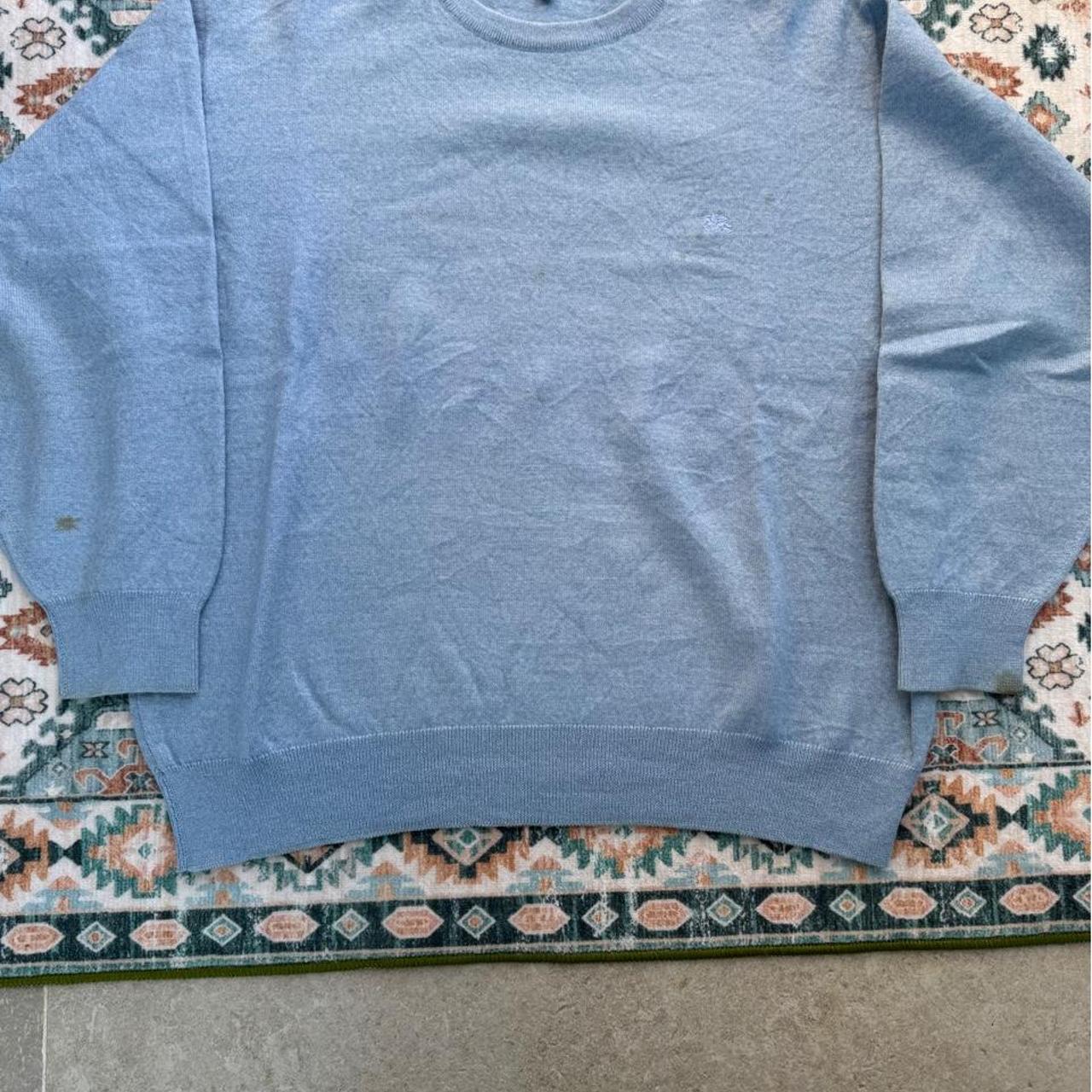 Burberry light blue knitted jumper featuring iconic check pattern and soft merino wool.