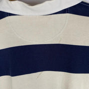 Fred Perry men's rugby polo shirt cream and navy stripes with logo detail.