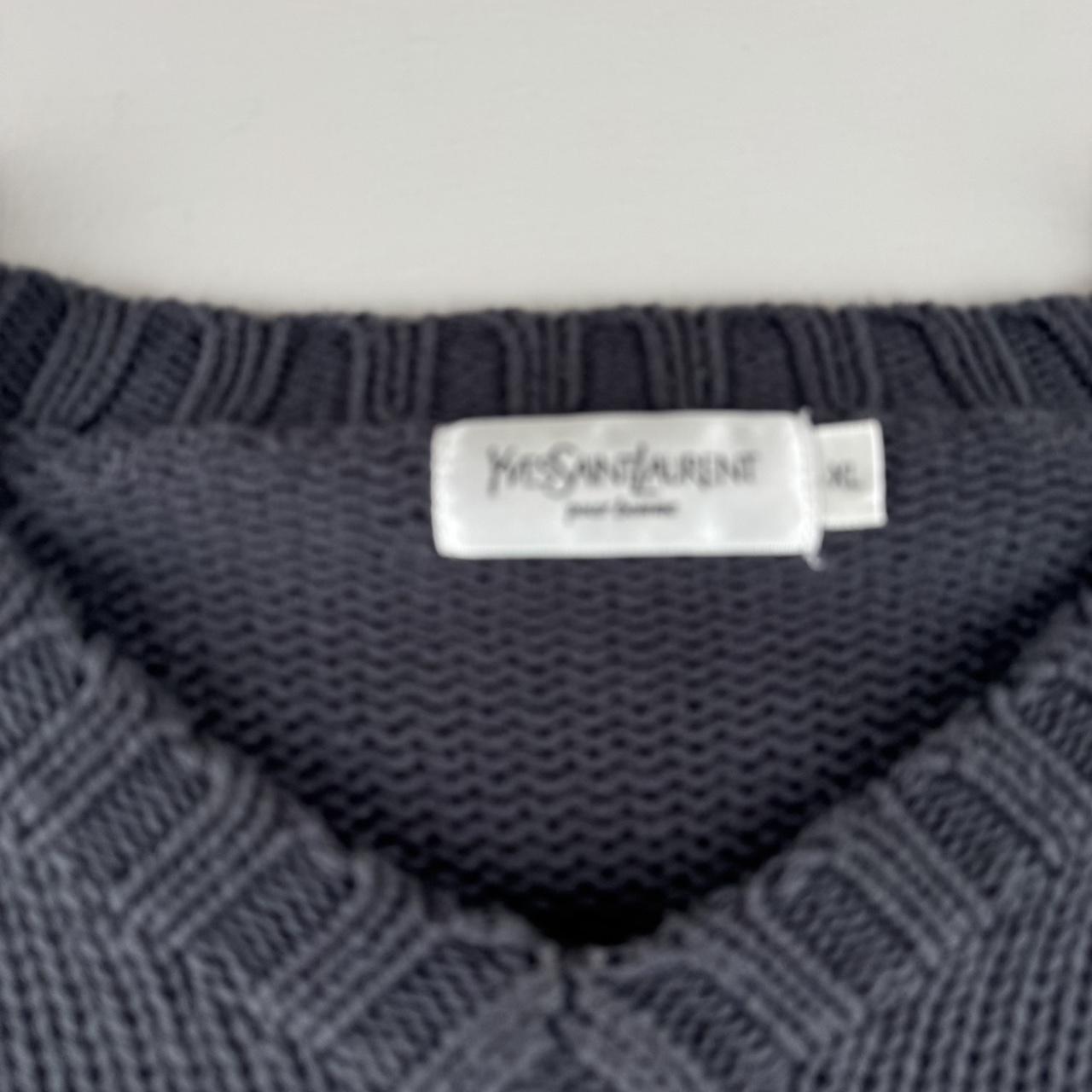 Early 2000s Yves Saint Laurent YSL Embroidered Logo Heavyweight Knitted Jumper XL