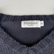 Early 2000s Yves Saint Laurent YSL Embroidered Logo Heavyweight Knitted Jumper XL