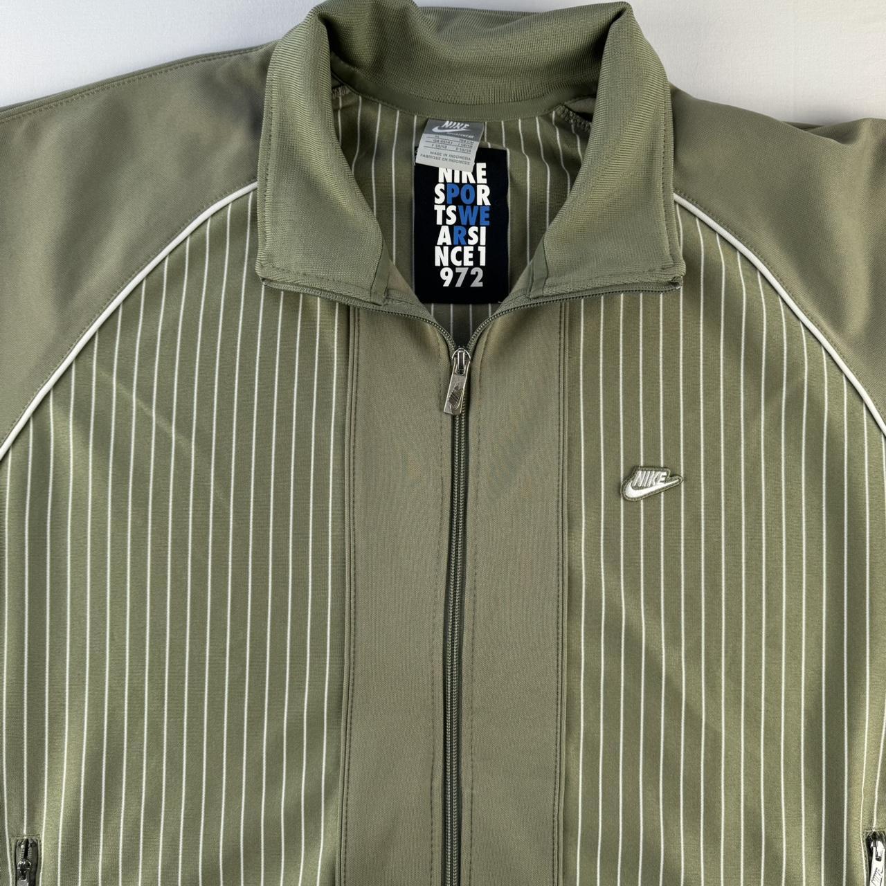Mid 2000s Nike Embroidered Khaki Pinstripe Track Jacket XL