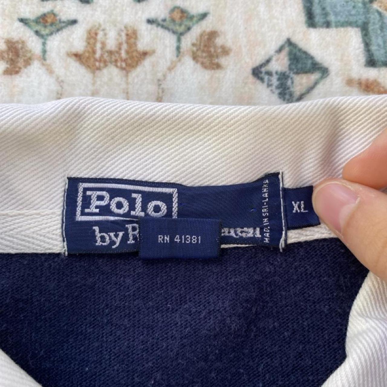 Polo Ralph Lauren oversized rugby polo, thick fabric, striped panels, classic logo.