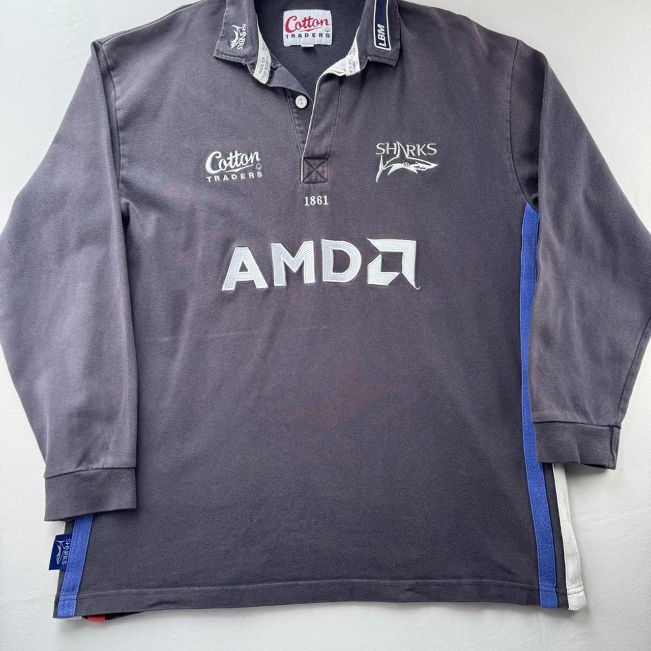 1999-2000 Cotton Traders Sale Sharks Long Sleeve Rugby Polo Shirt XL