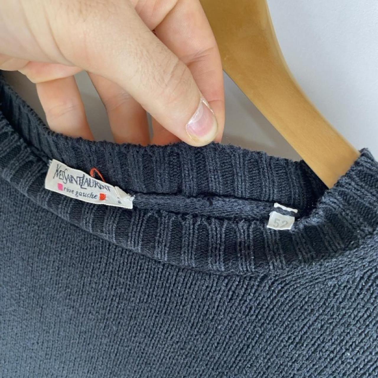 Yves Saint Laurent grey knitted jumper 1990s style with relaxed fit and ribbed texture.