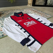 Cotton Traders long sleeve rugby polo shirt navy blue with embroidered logo and relaxed fit.