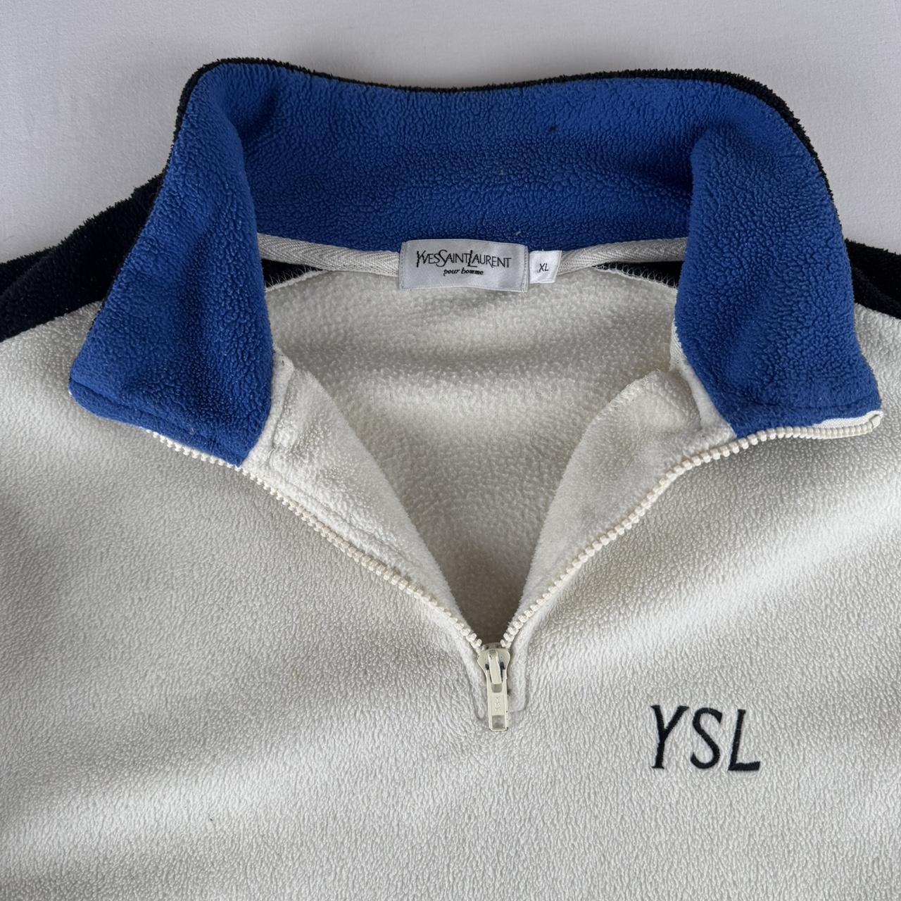 Early 2000s Yves Saint Laurent YSL Embroidered Spellout Quarter Zip Fleece XL