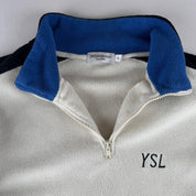 Early 2000s Yves Saint Laurent YSL Embroidered Spellout Quarter Zip Fleece XL