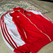 Adidas Benfica track jacket red with white logo and sporty design details.