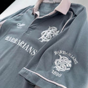 Salmon Pink Sky Blue Cotton Traders Barbarians Rugby Polo Shirt XL