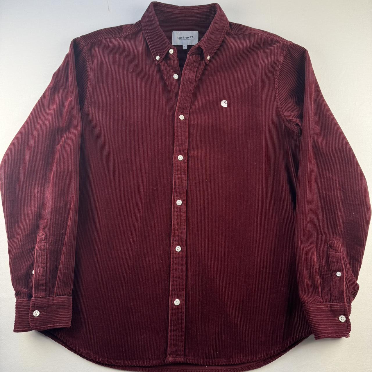 Burgundy Carhartt WIP Long Sleeve Madison Corduroy Button Down Shirt L