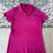 Polo Ralph Lauren pink polo shirt with embroidered logo and slim fit design.