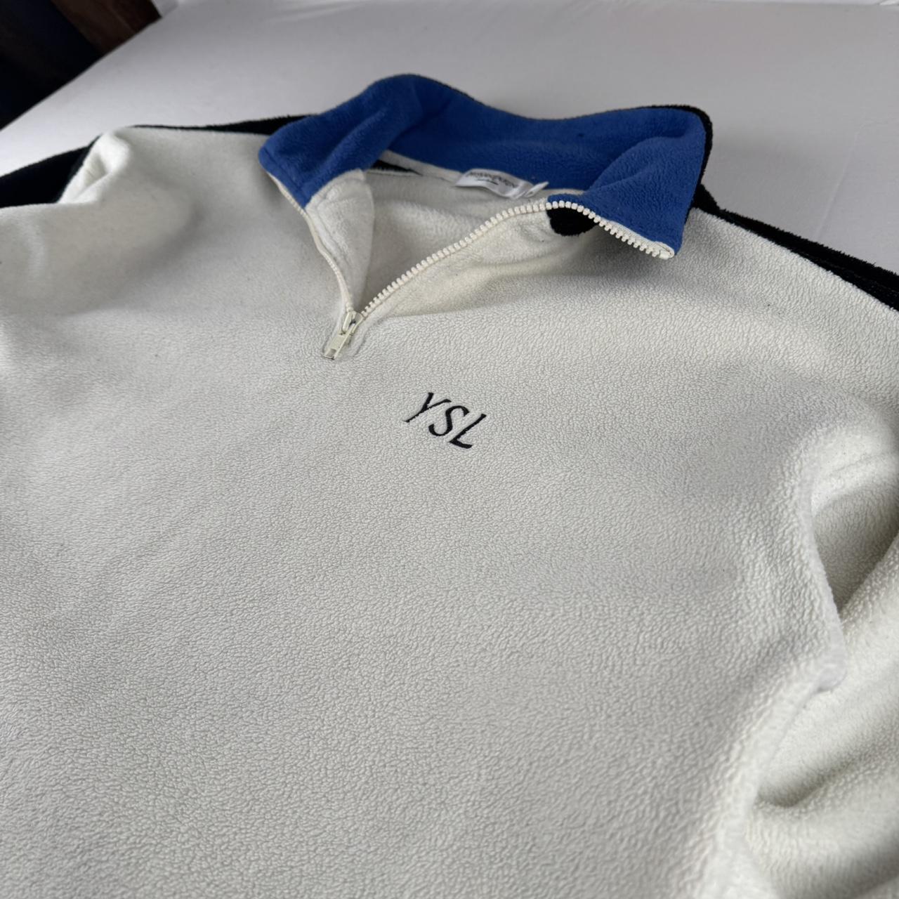 Early 2000s Yves Saint Laurent YSL Embroidered Spellout Quarter Zip Fleece XL