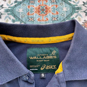 ASICS Wallabies rugby polo shirt green with logo and slim fit design.