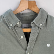 Sage Green Carhartt WIP Long Sleeve Madison Corduroy Button Down Shirt S