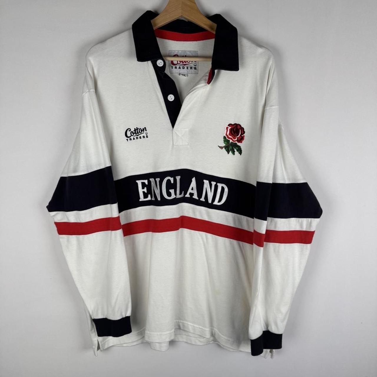 Cotton Traders men's rugby polo navy blue embroidered England Rugby logo, cotton material.