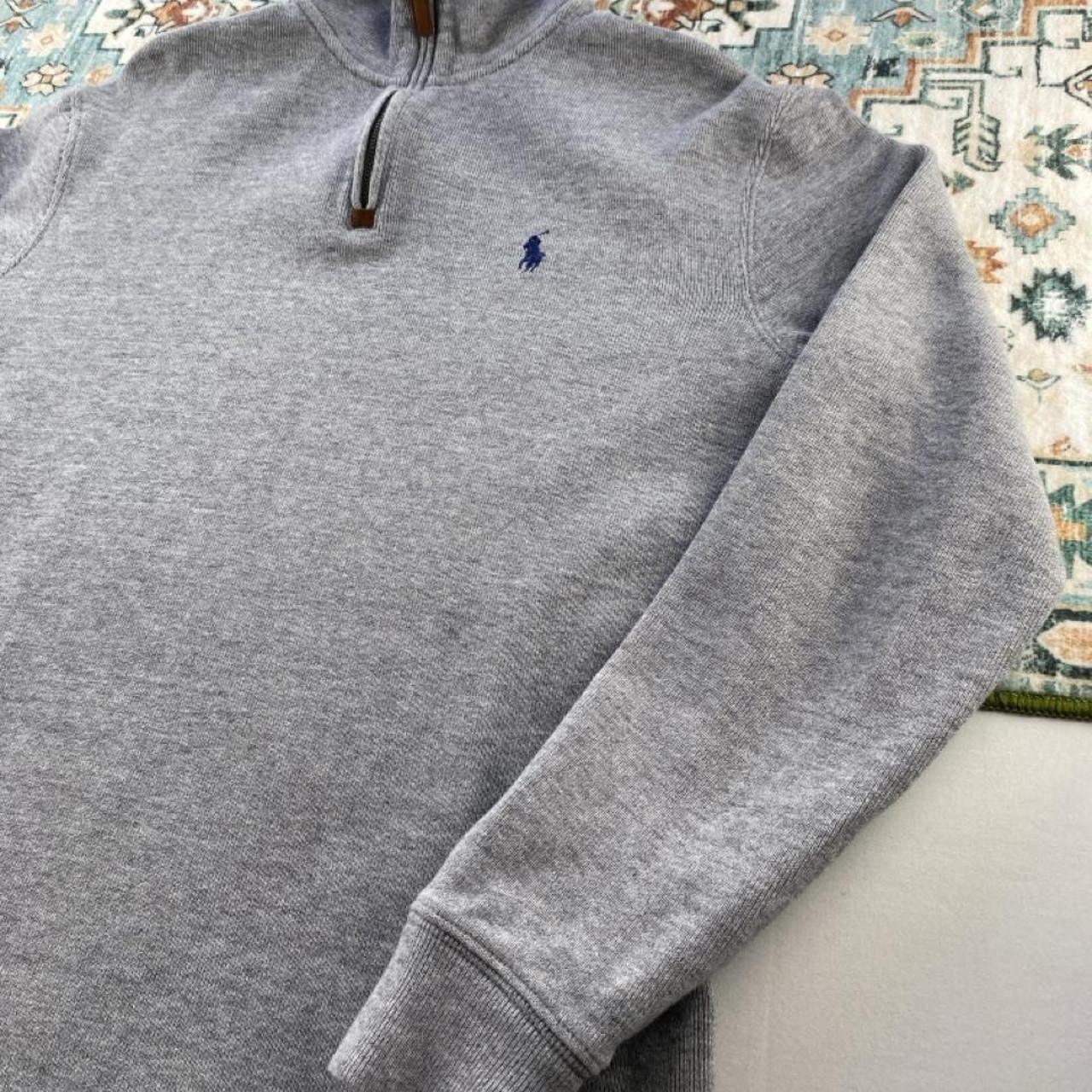 Polo Ralph Lauren grey quarter zip jumper with embroidered pony logo and slim fit.