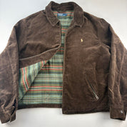 Rare Early 2000s Polo Ralph Lauren Plaid Green Lining Brown Corduroy Harrington Jacket XL