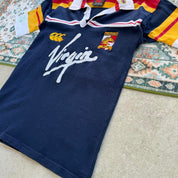 Canterbury men's polo shirt blue with embroidered London Broncos logo and signature.