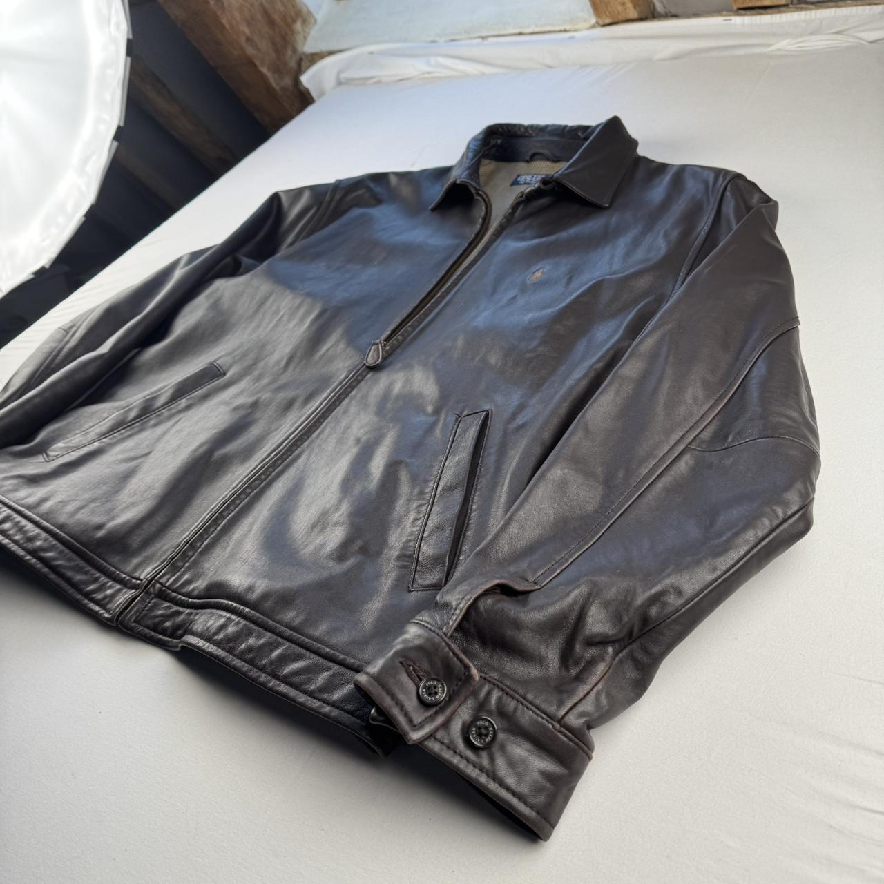 Dark Brown 2000s Polo Ralph Lauren Leather Harrington Jacket L