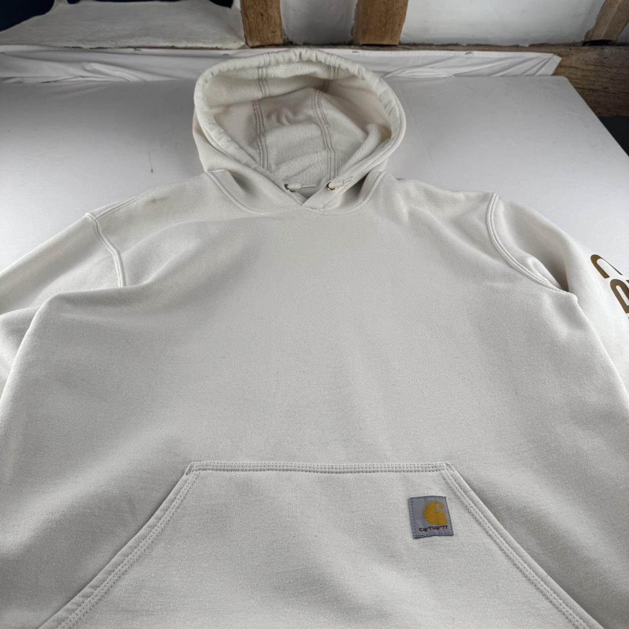 Carhartt Oversized Sleeve Spellout Cream Hoodie Size Medium