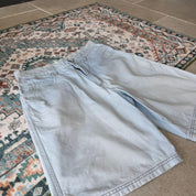Quiksilver baby blue surf shorts 100% cotton with logo and classic design details.
