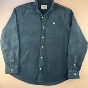Teal Carhartt WIP Long Sleeve Madison Corduroy Button Down Shirt M