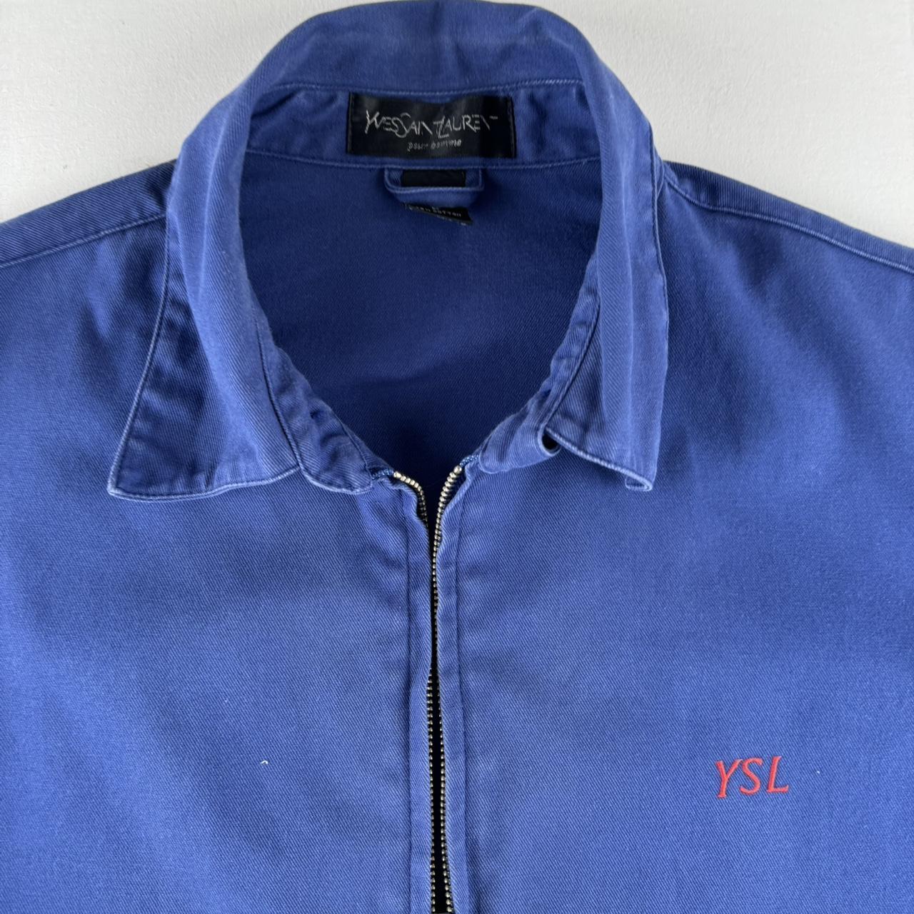 Early 2000s Yves Saint Laurent YSL Embroidered Logo Cotton Harrington Jacket L