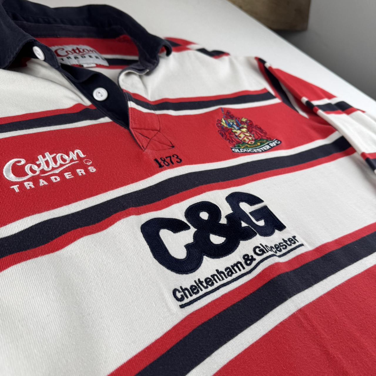 1999 Gloucester Rugby Cotton Traders Striped Rugby Polo Shirt L