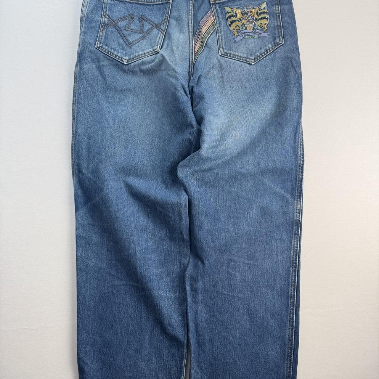 1990s Giovanni Valentino Graphic Embroidered Straight Leg Jeans 32W 30L