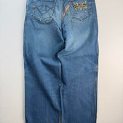1990s Giovanni Valentino Graphic Embroidered Straight Leg Jeans 32W 30L