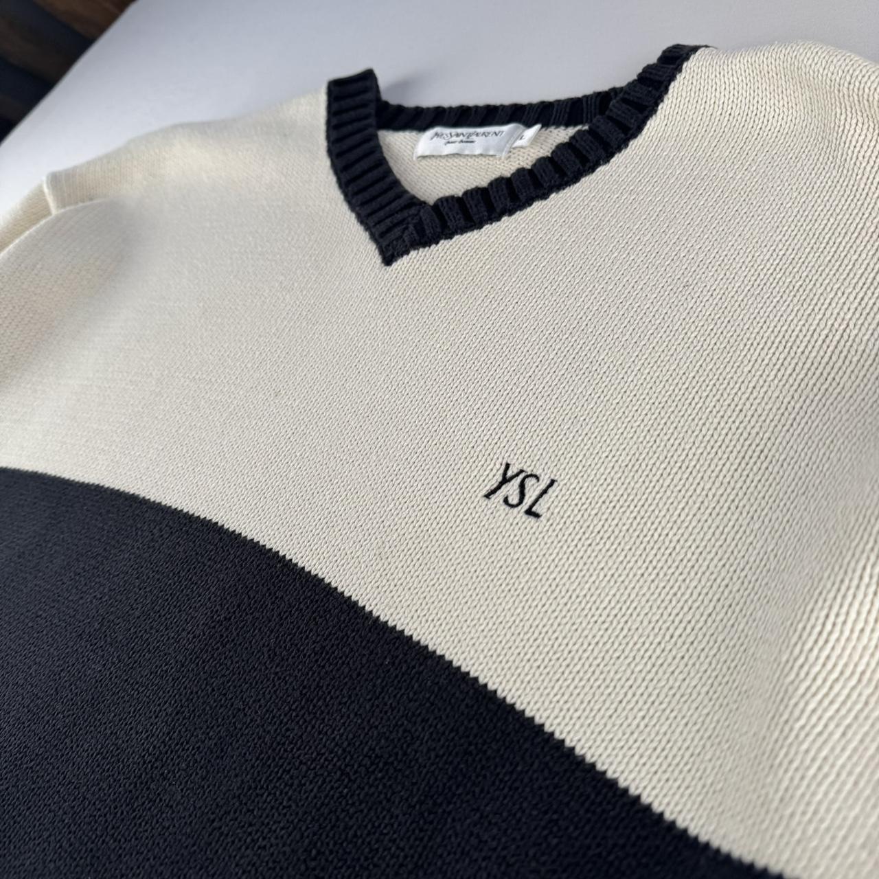 Yves Saint Laurent YSL Embroidered Spellout V-Neck Knitted Jumper L