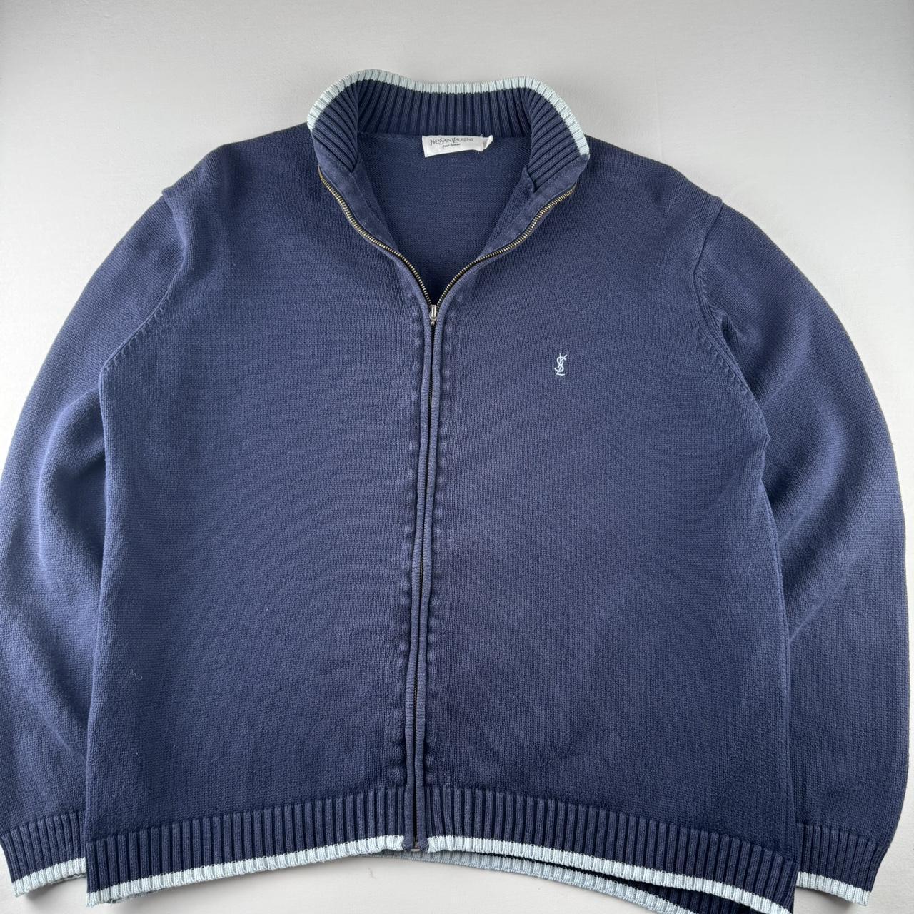 Yves Saint Laurent YSL Embroidered Logo Thick Knitted Jumper with Trim L