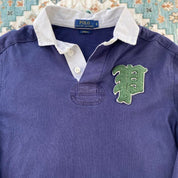 Polo Ralph Lauren thick rugby polo shirt in navy and green with embroidered logo.