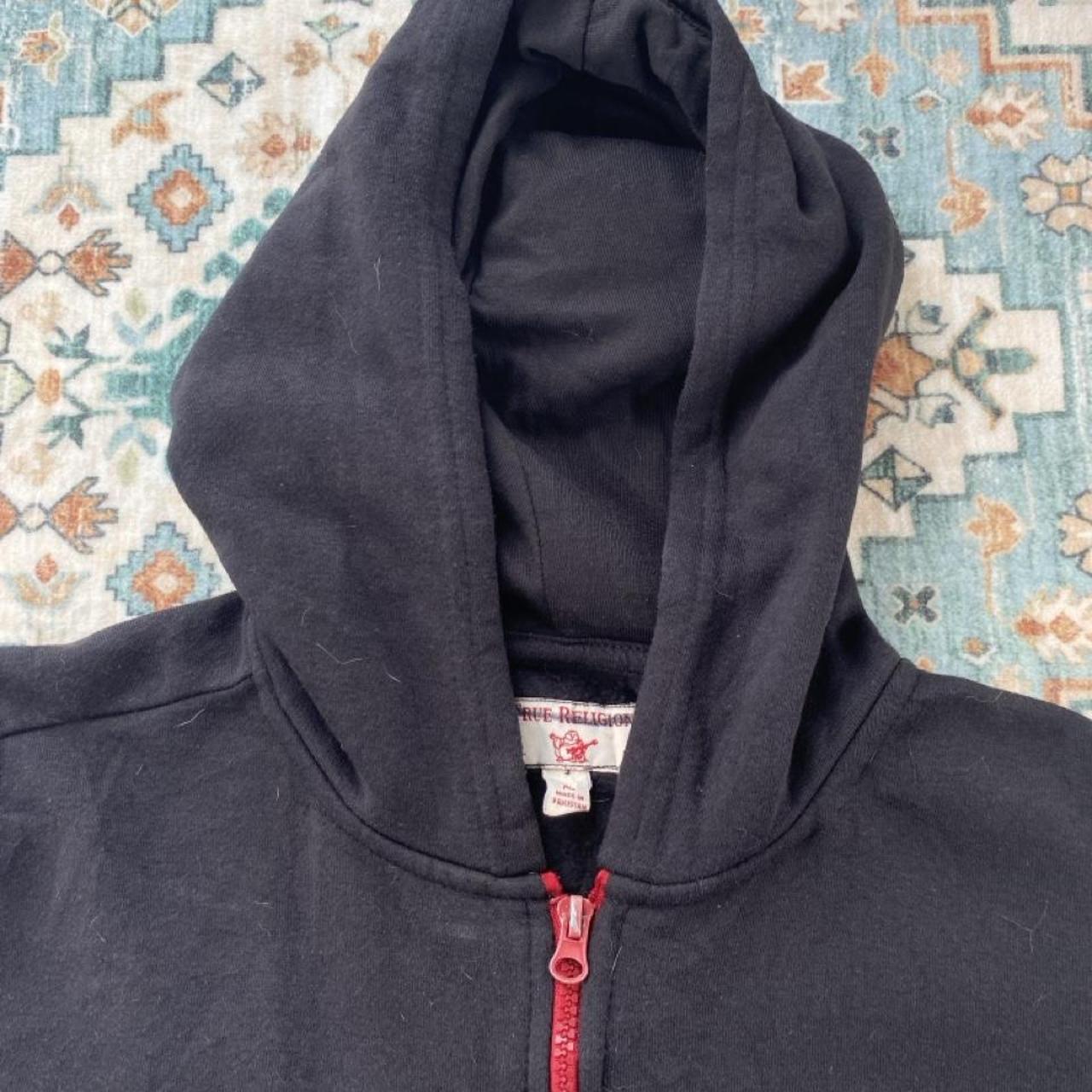 True Religion black full zip hoodie with logo detail and regular fit.