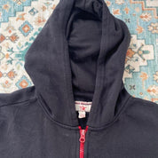True Religion black full zip hoodie with logo detail and regular fit.