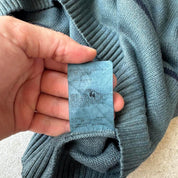 Burberry striped jumper small with embroidered logo and sun fading on shoulder.