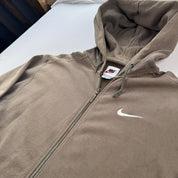 1990s Distressed Brown Embroidered Swoosh Oversized Full Zip Hoodie S