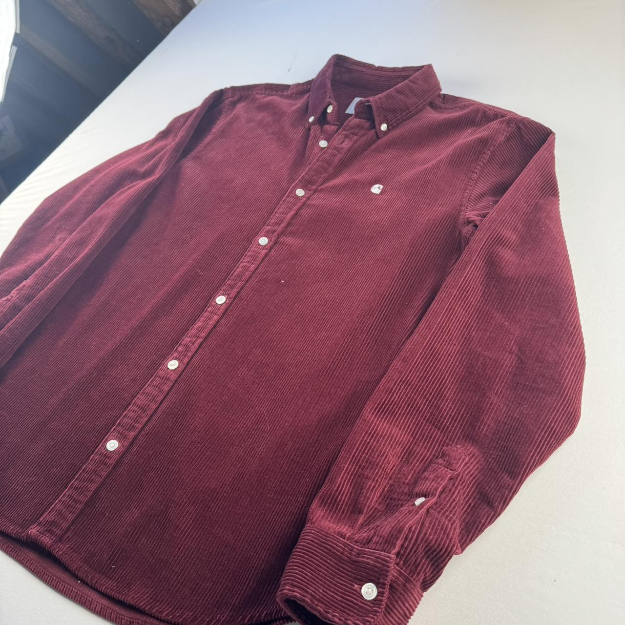 Burgundy Carhartt WIP Long Sleeve Madison Corduroy Button Down Shirt L