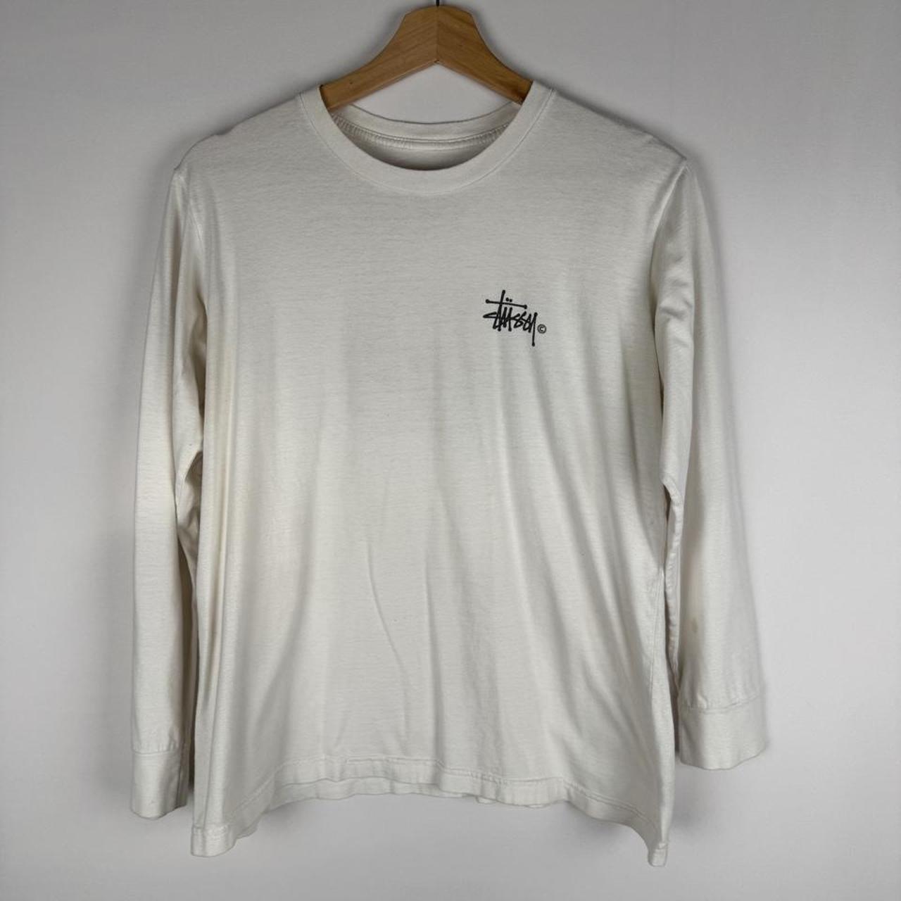 Stüssy men's rugby polo shirt, striped panel design, embroidered spellout logo, relaxed fit.