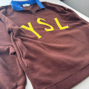 Rare Brown Yves Saint Laurent YSL Embroidered Quarter Zip Fleece L