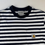 Navy and White Carhartt WIP Scotty Pocket Striped T-Shirt S