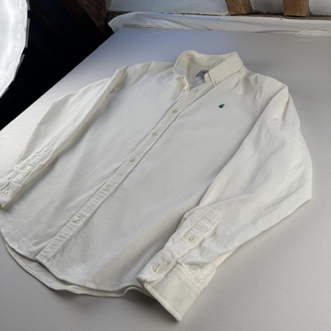 White and Green Carhartt WIP Long Sleeve Madison Corduroy Button Down Shirt M
